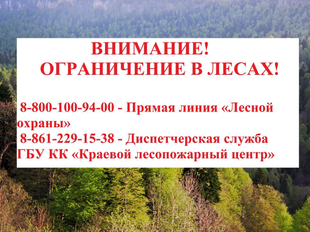 На Кубани с учётом погодных условий введены ограничения на пребывание граждан на землях лесного фонда