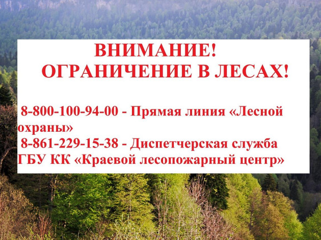 На Кубани, с учётом погодных условий, введён режим ограничения на пребывание граждан на землях лесного фонда